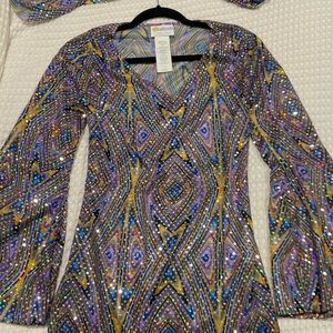 Purple 80s Disco Mini Dress with Matching Headband